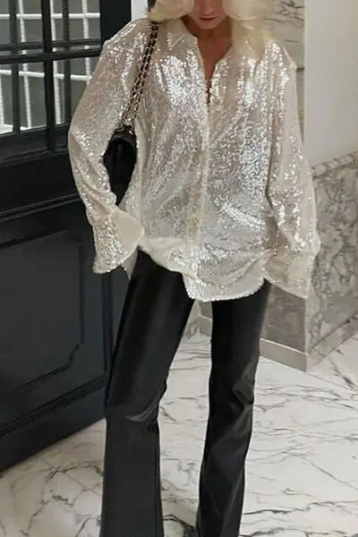 'Acacia' Sequin Long Sleeve Shirt - Celes Fashion